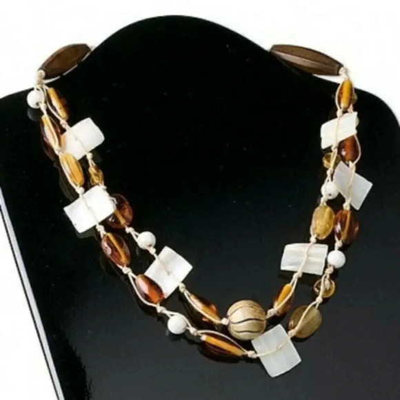 Handcrafted India Glass Horn Mother of Pearl Beads Necklace - Picture 1 of 2